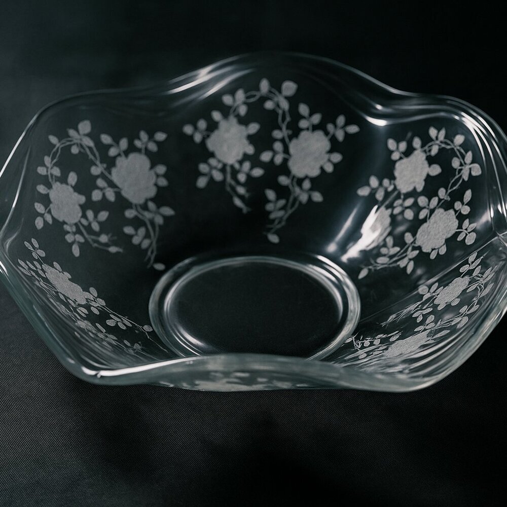 Vintage Fostoria Willowmere Etched Roses 12" Flared Center Piece Bowl